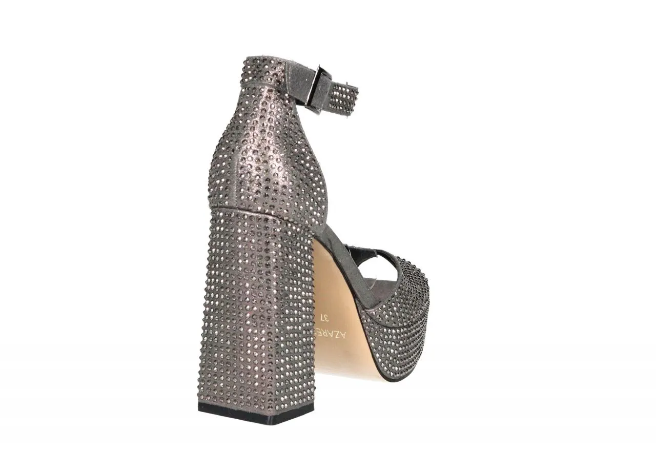 Sandalia Plomo Metalizada Strass Pulsera Talon Cerrado