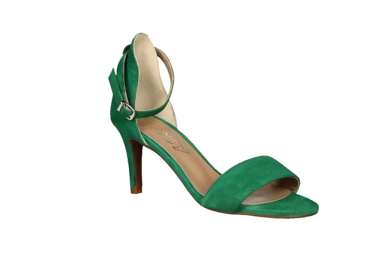 Sandalia Pulsera Ante Verde Punta/lados Abierto