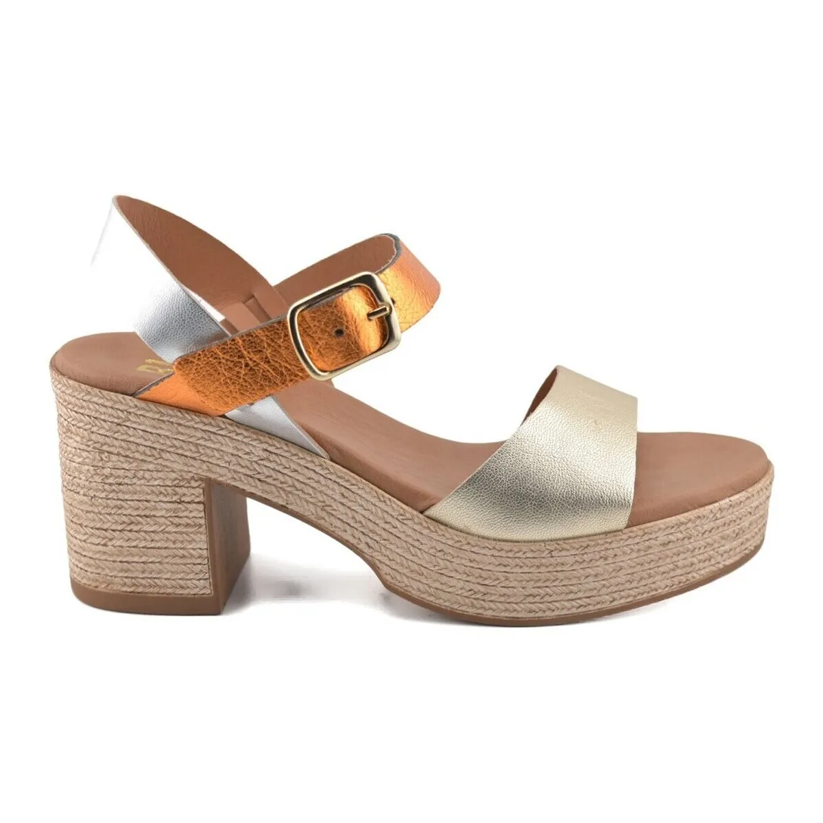 Sandalias de piel metalizada con tacón by