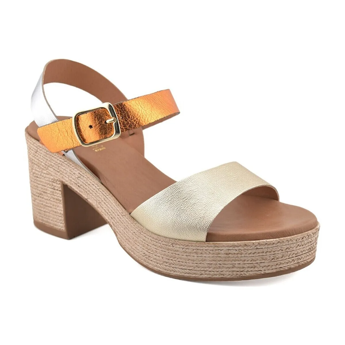 Sandalias de piel metalizada con tacón by