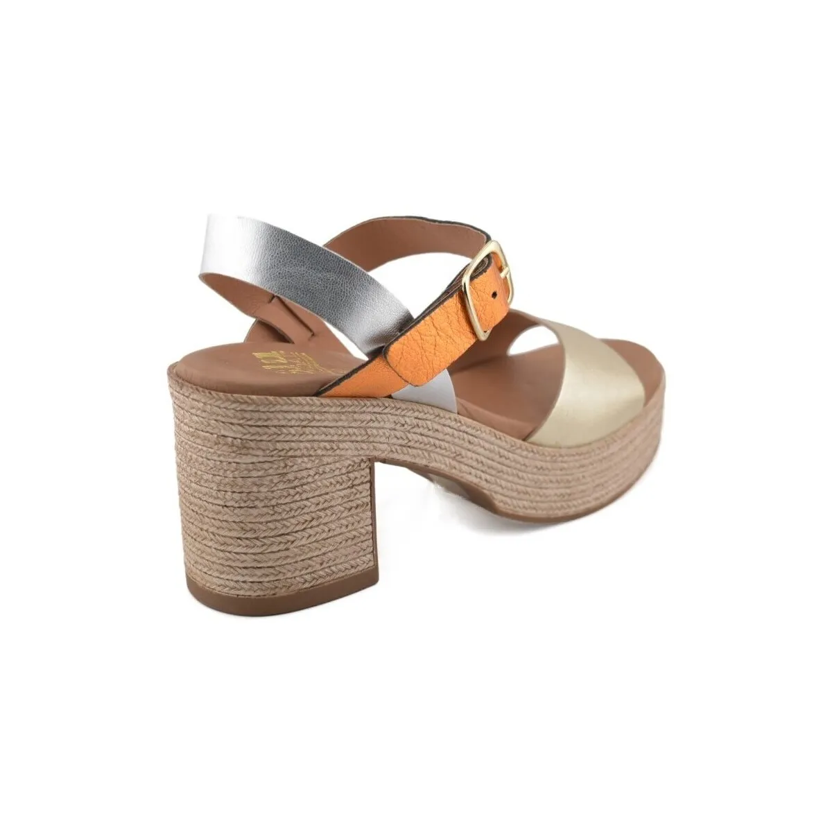 Sandalias de piel metalizada con tacón by