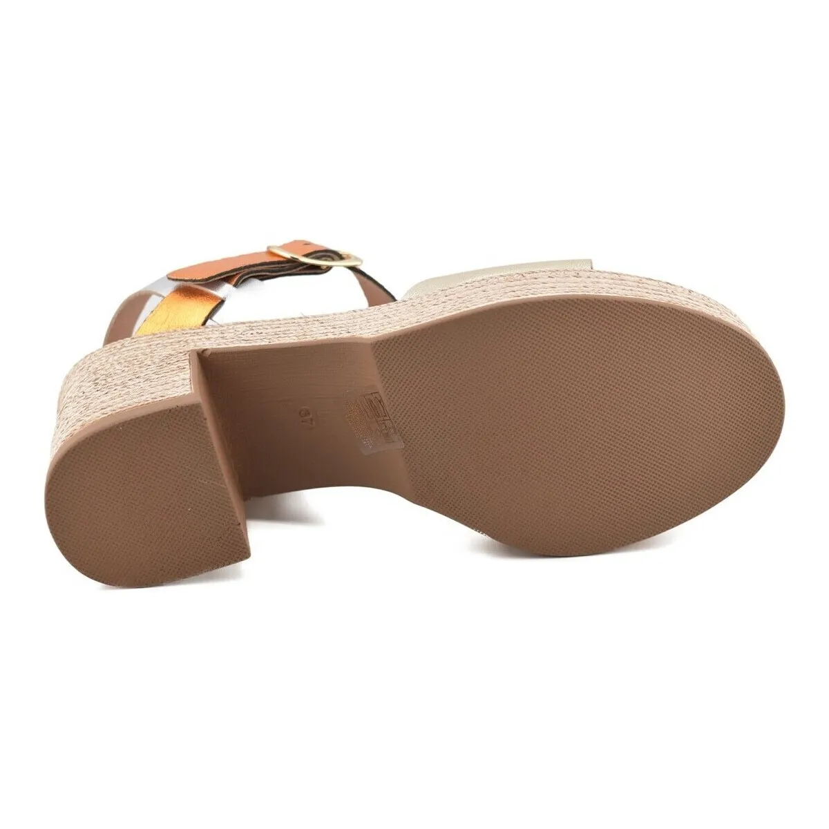 Sandalias de piel metalizada con tacón by