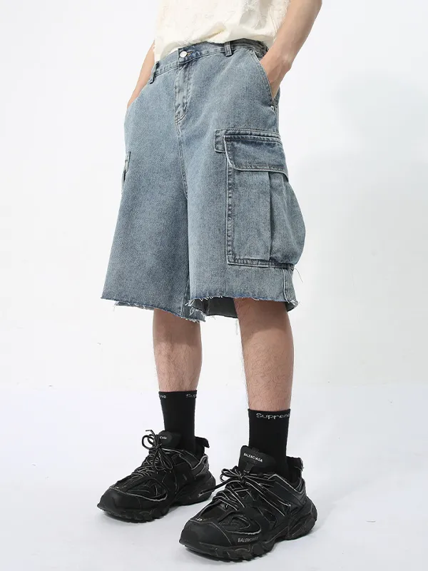 Shorts cargo de mezclilla sueltos con bolsillo grande para hombre