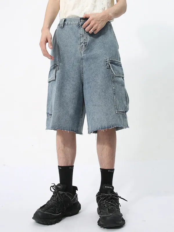 Shorts cargo de mezclilla sueltos con bolsillo grande para hombre