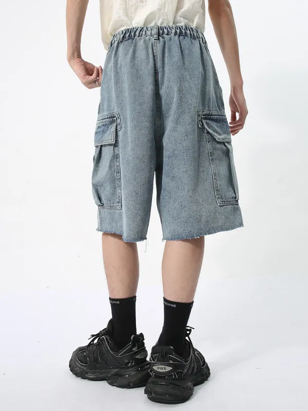 Shorts cargo de mezclilla sueltos con bolsillo grande para hombre