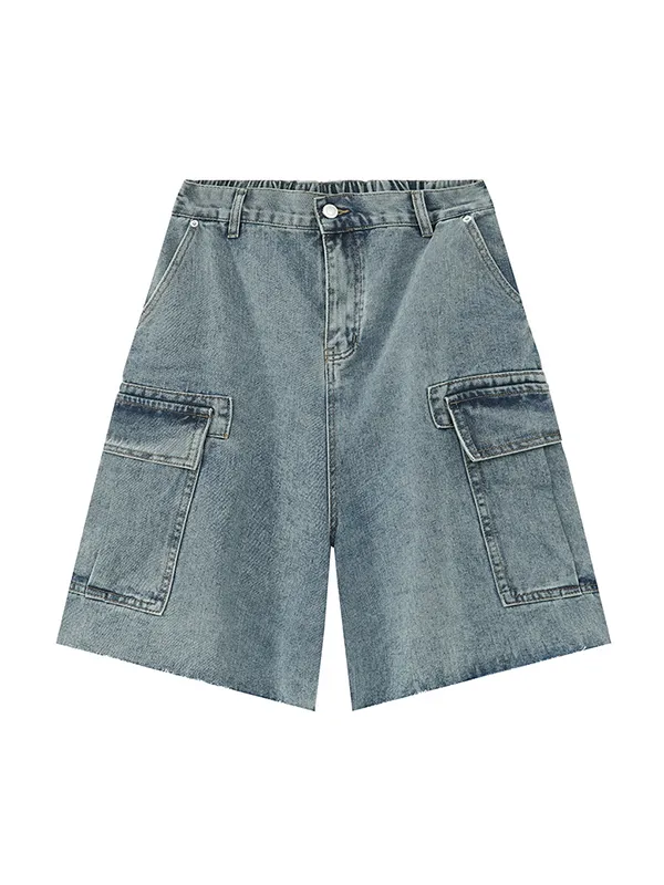 Shorts cargo de mezclilla sueltos con bolsillo grande para hombre