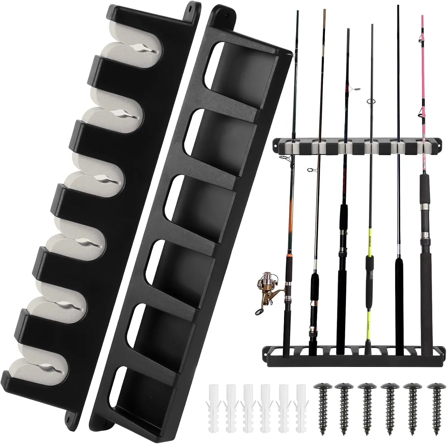 Soporte de Caña de Pescar Verticales para 6 cañas  Taco de Billar Soporte de Pared   ideal para cañas de pescar y otras barras d