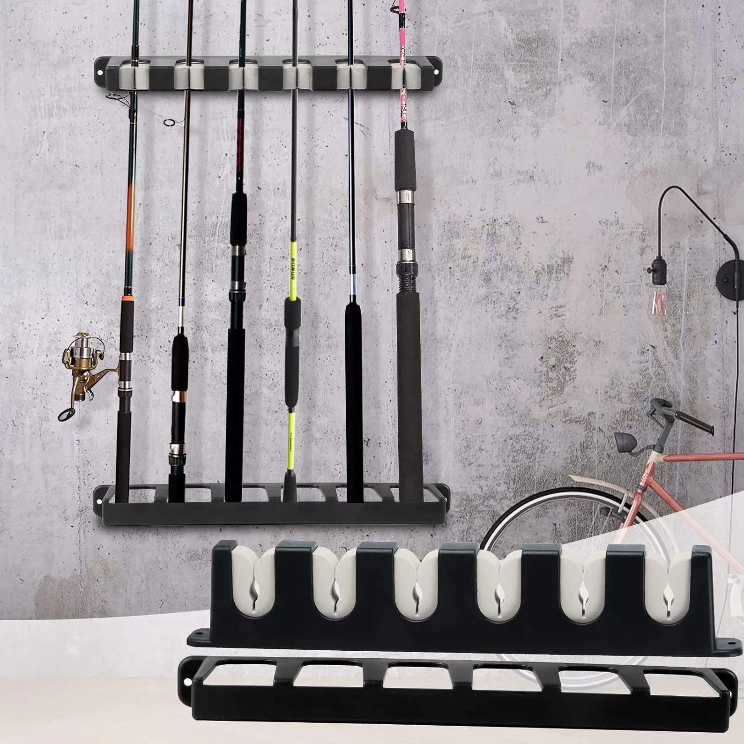 Soporte de Caña de Pescar Verticales para 6 cañas  Taco de Billar Soporte de Pared   ideal para cañas de pescar y otras barras d