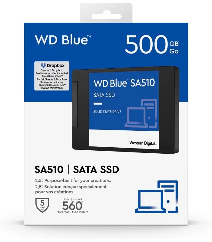 SSD WD BLUE SA510 500GB 2.5"/7MM SATA III 6GB/S, TBW 200 560/510MB/S RW  WDS500G3B0A