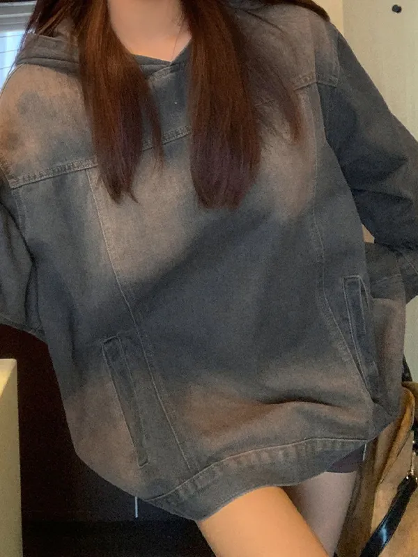 Sudadera con capucha extragrande de mezclilla desgastada vintage