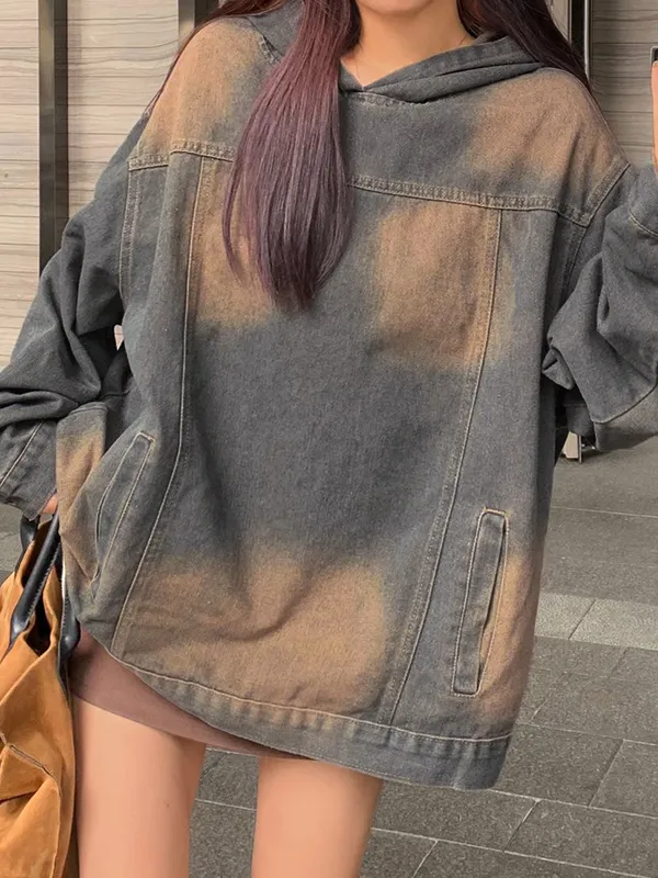 Sudadera con capucha extragrande de mezclilla desgastada vintage