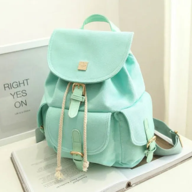 Sweet Candy Canvas College Rucksack Mint Green Pure Color Girls Backpack
