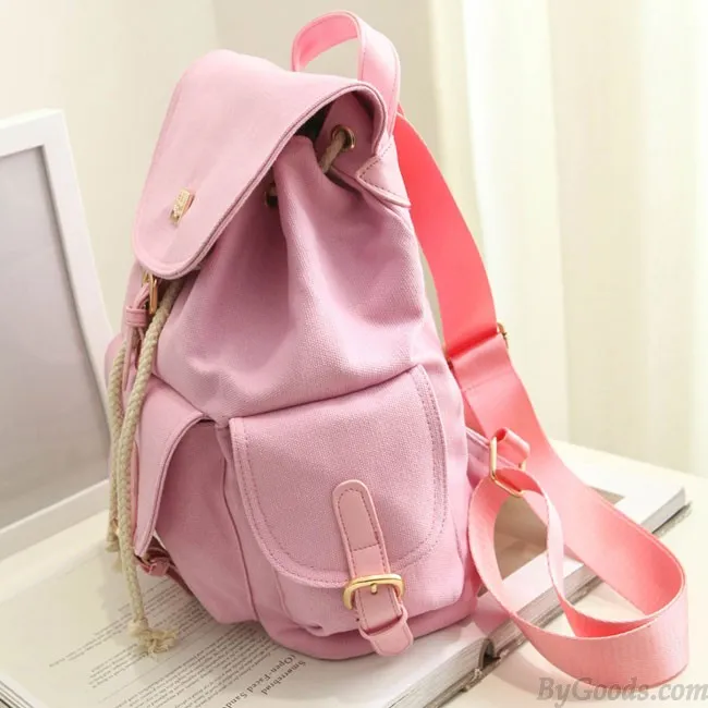 Sweet Candy Canvas College Rucksack Mint Green Pure Color Girls Backpack