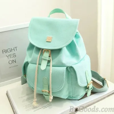 Sweet Candy Canvas College Rucksack Mint Green Pure Color Girls Backpack