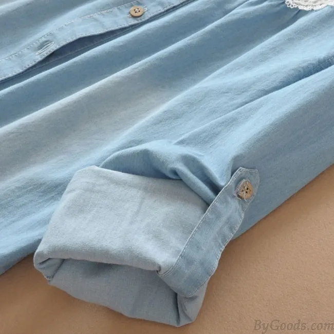 Sweet Fresh Loose Lace Denim Shirt