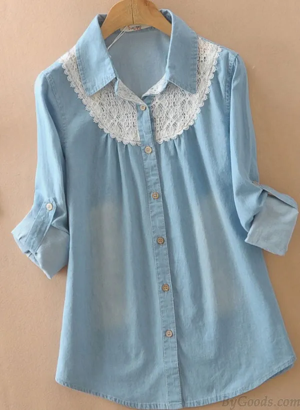 Sweet Fresh Loose Lace Denim Shirt