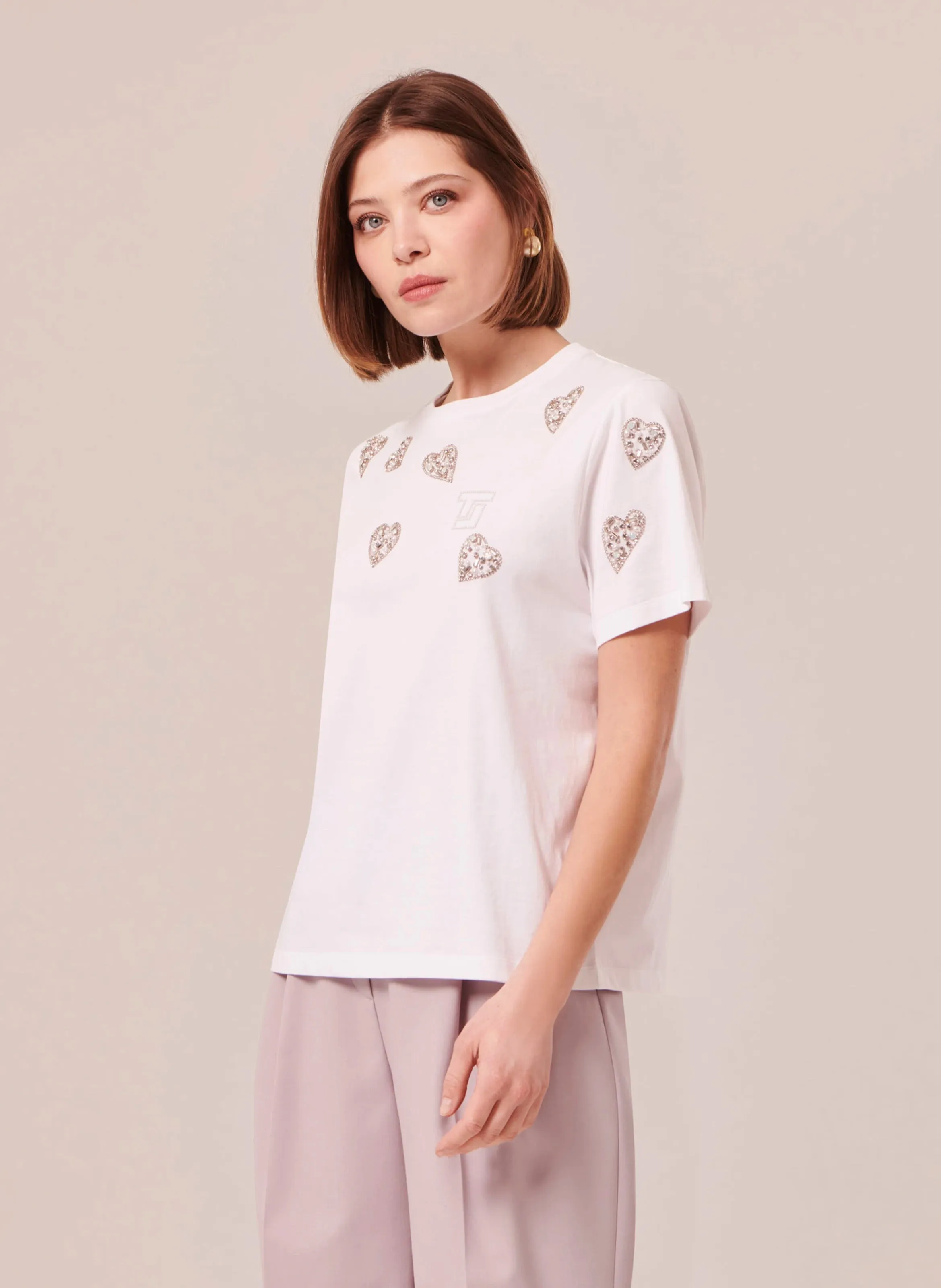 TARA JARMON TARALOVE  CAMISETA CON STRASS DE ALGODóN ORGáNICO EN BLANCO
