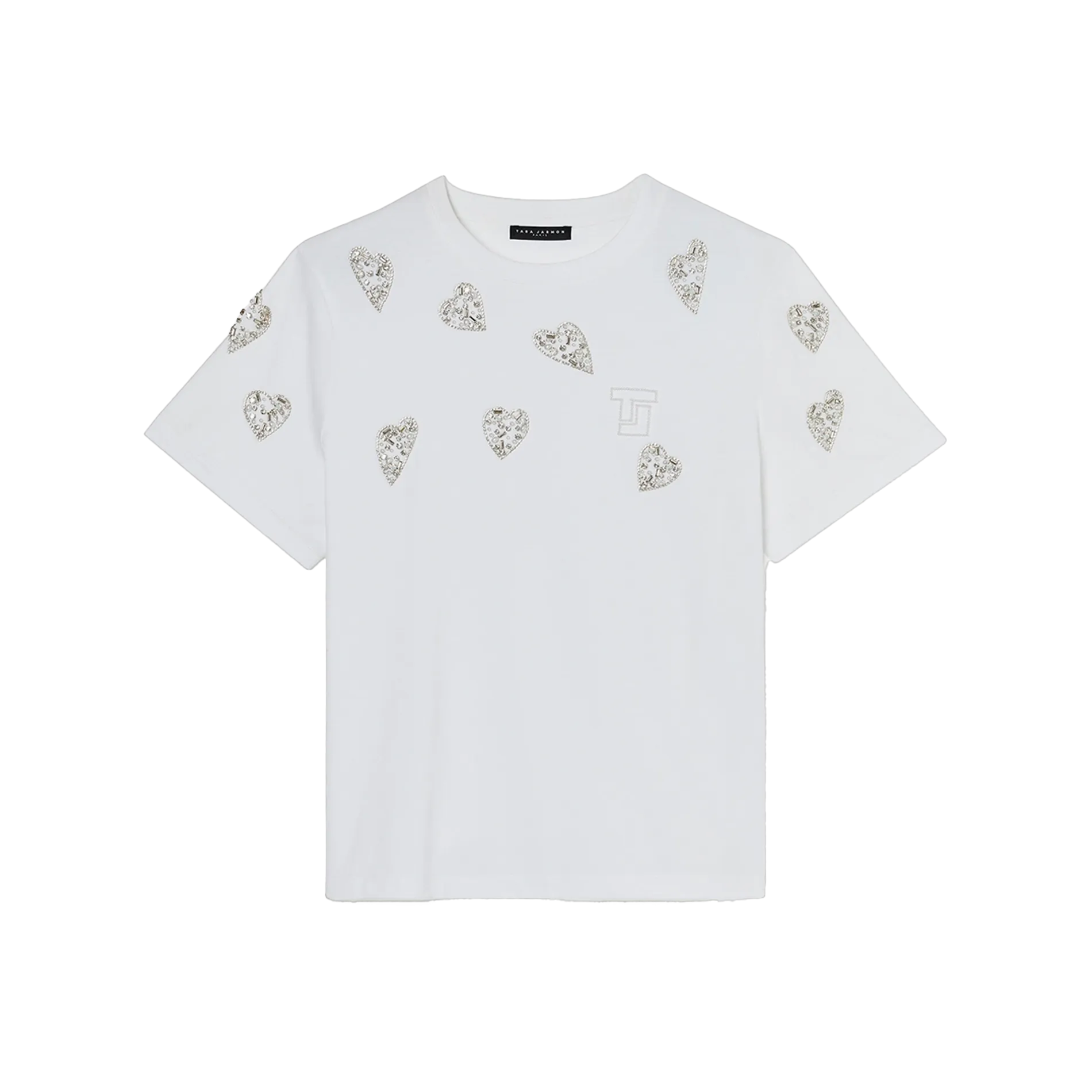TARA JARMON TARALOVE  CAMISETA CON STRASS DE ALGODóN ORGáNICO EN BLANCO