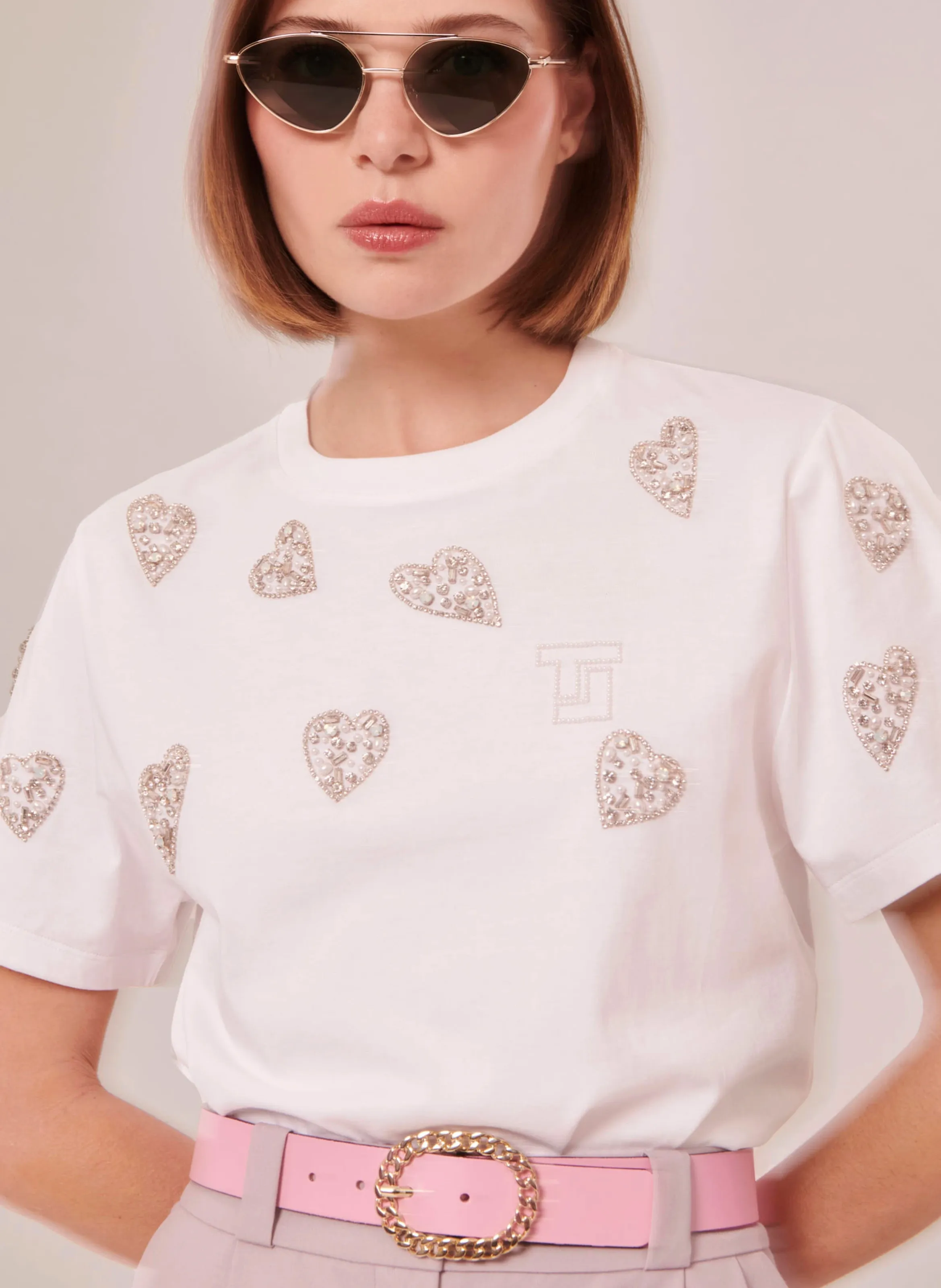 TARA JARMON TARALOVE  CAMISETA CON STRASS DE ALGODóN ORGáNICO EN BLANCO