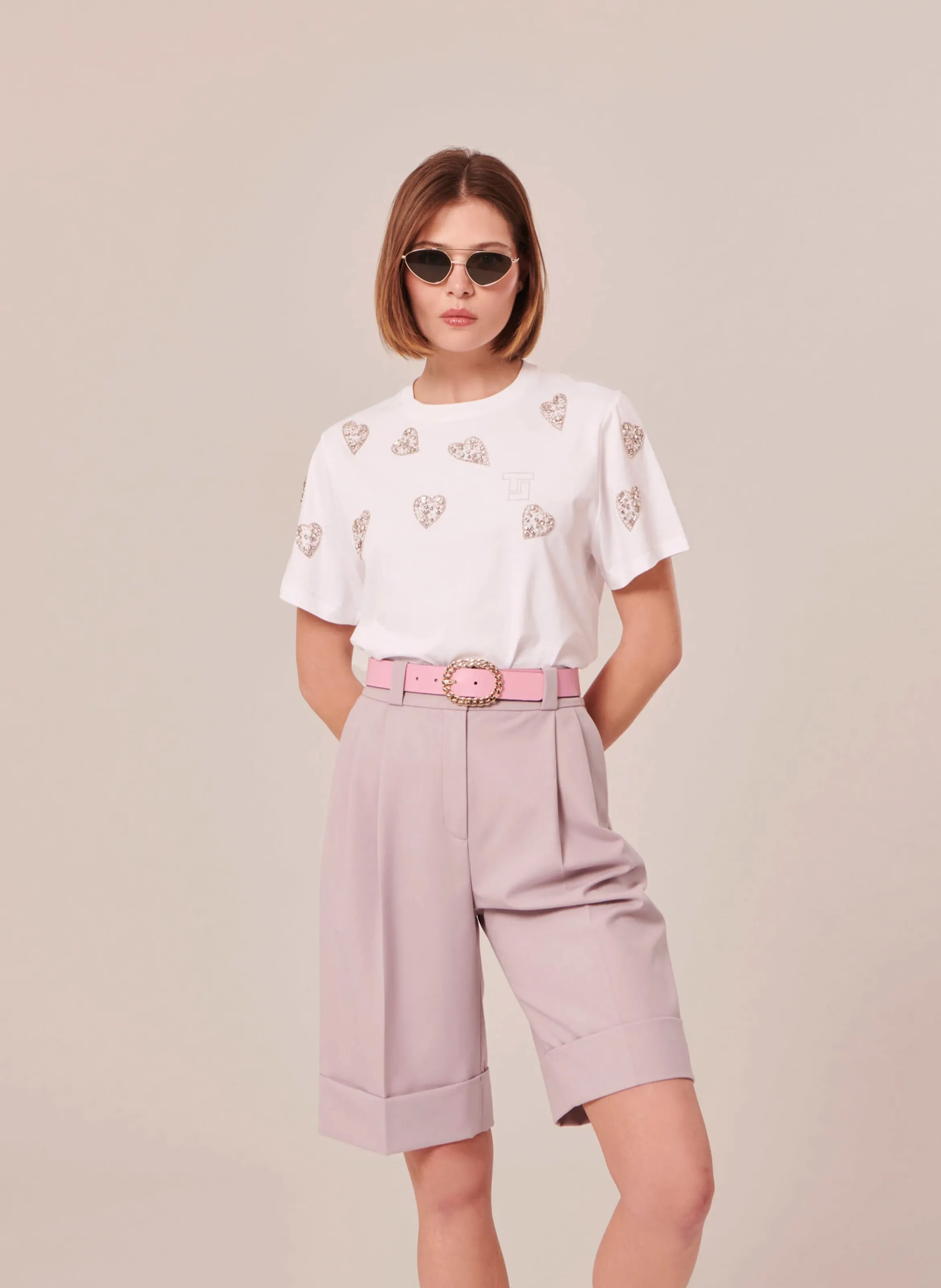 TARA JARMON TARALOVE  CAMISETA CON STRASS DE ALGODóN ORGáNICO EN BLANCO