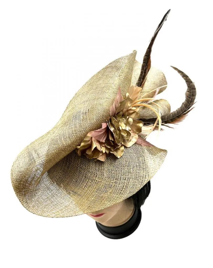 TOCADOS BODA DORADOS CON EXQUISITO DISEÑO CON PLUMAS FAISAN