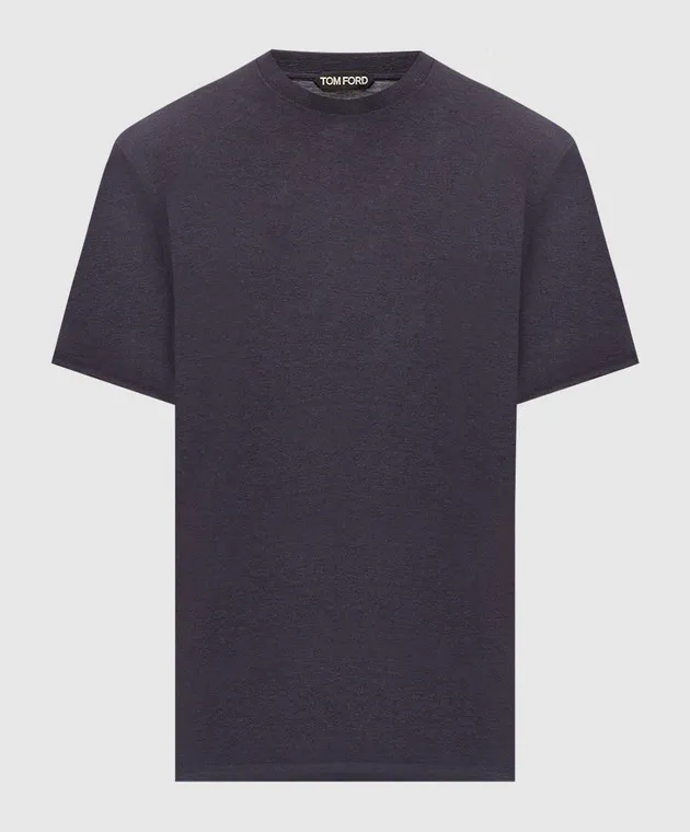 TOM FORD BLUE TSHIRT WITH LOGO EMBROIDERY