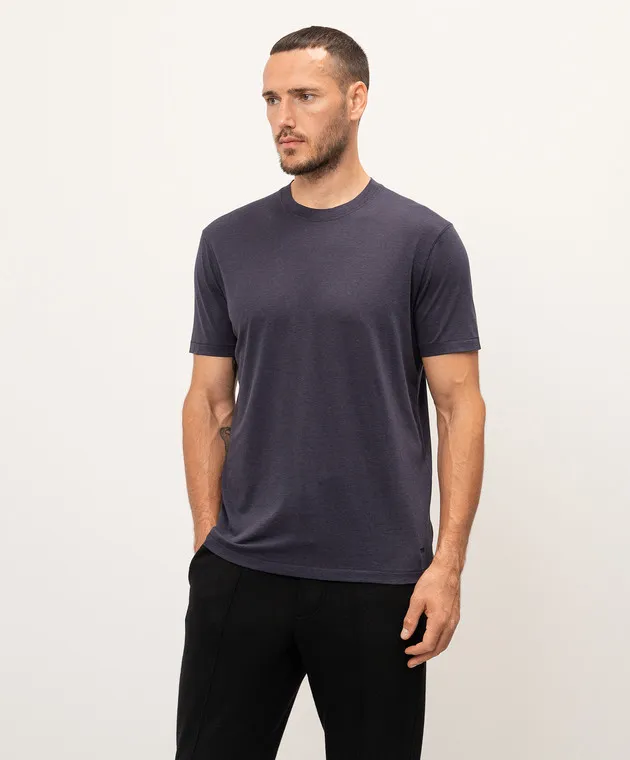 TOM FORD BLUE TSHIRT WITH LOGO EMBROIDERY