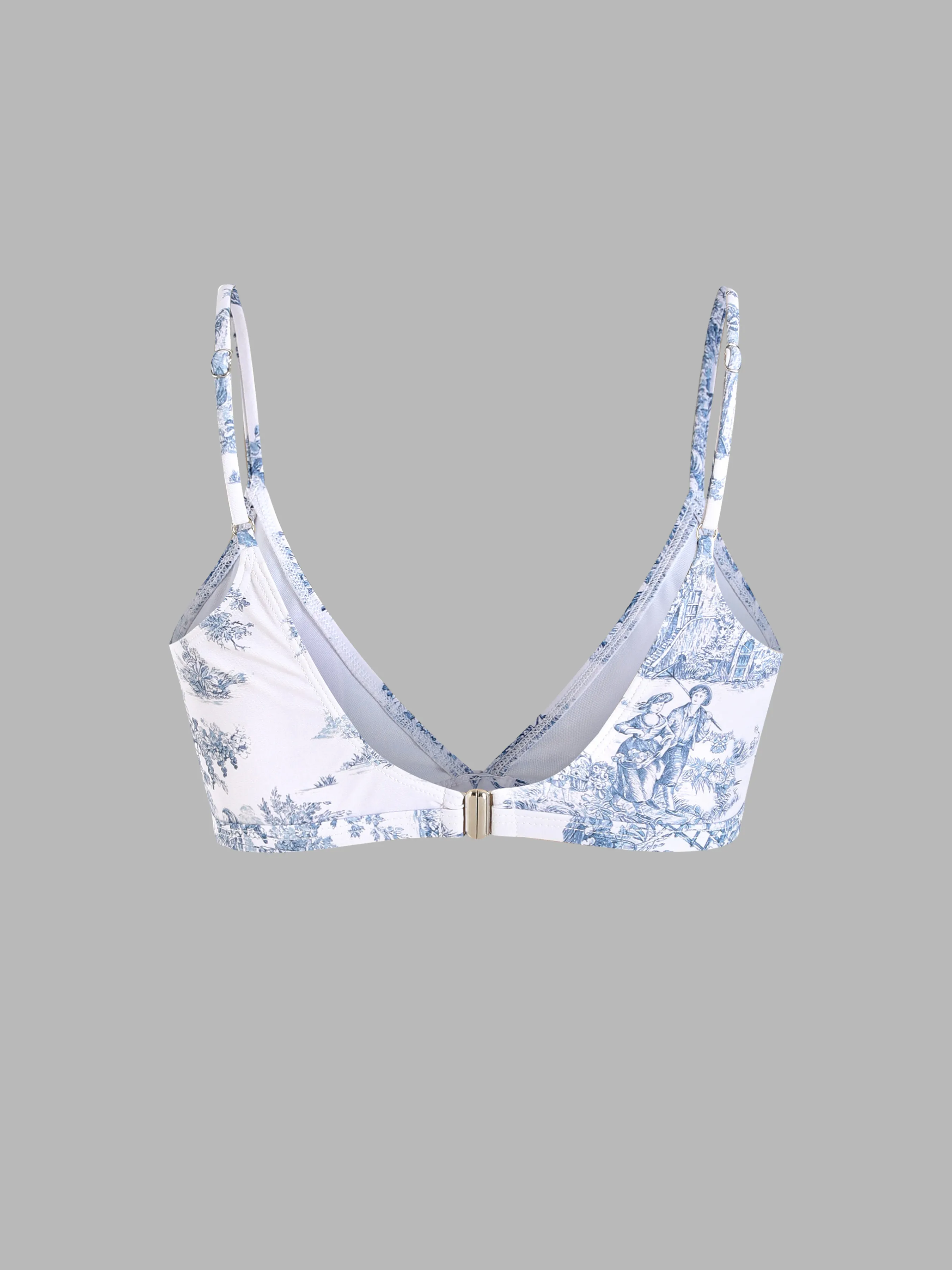 Top de Bikini Triangular Toile de Jouy para Vacaciones en la Playa de Santorini