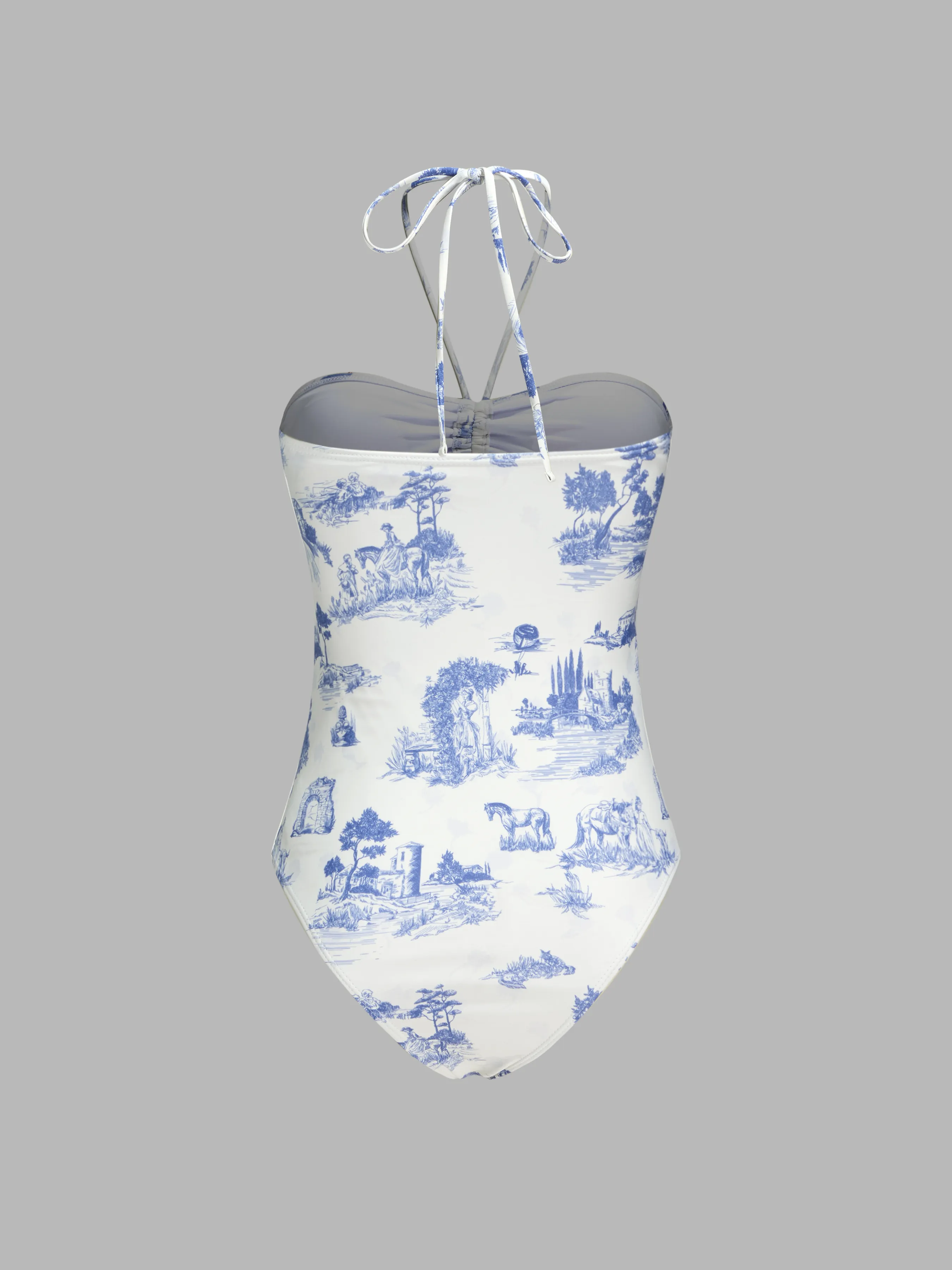 Traje de baño de una pieza con control de abdomen y recorte Toile De Jouy para vacaciones en la playa de Santorini