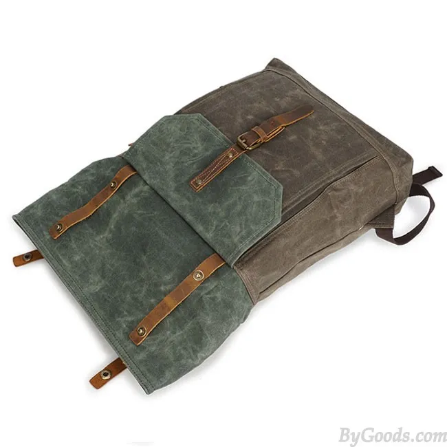 Unique Man Retro Canvas Buckle Leather Waterproof Square Flap School Backpack Large Travel Backpack