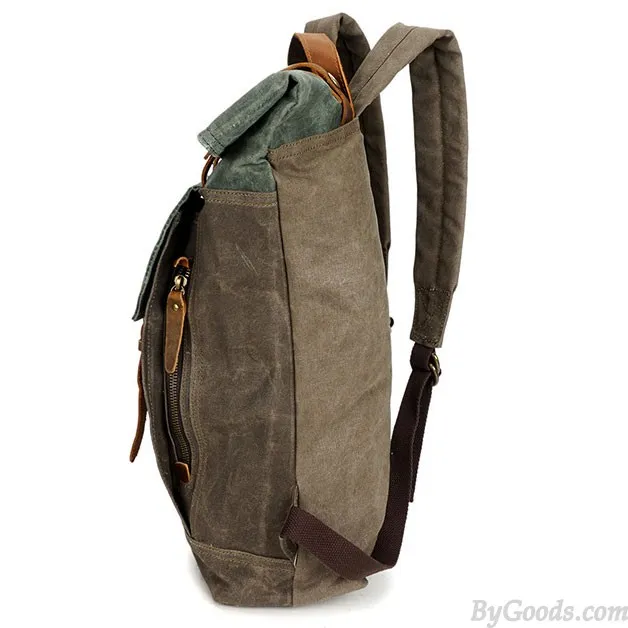 Unique Man Retro Canvas Buckle Leather Waterproof Square Flap School Backpack Large Travel Backpack