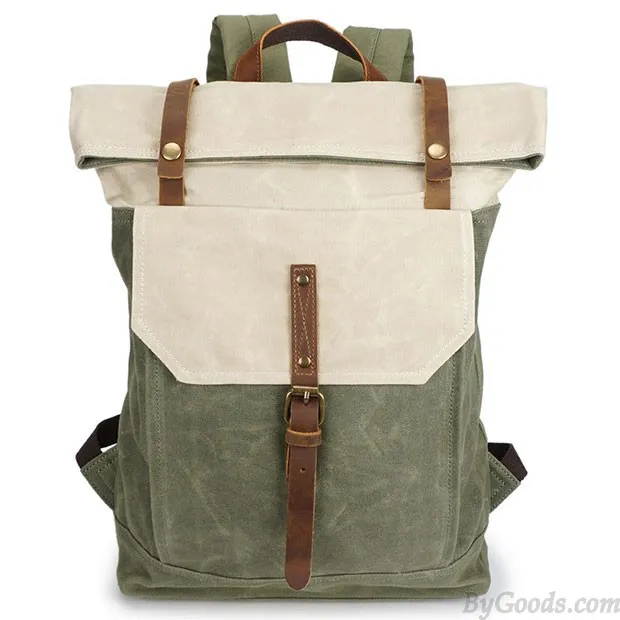 Unique Man Retro Canvas Buckle Leather Waterproof Square Flap School Backpack Large Travel Backpack