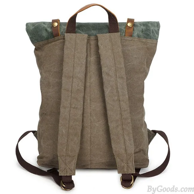 Unique Man Retro Canvas Buckle Leather Waterproof Square Flap School Backpack Large Travel Backpack