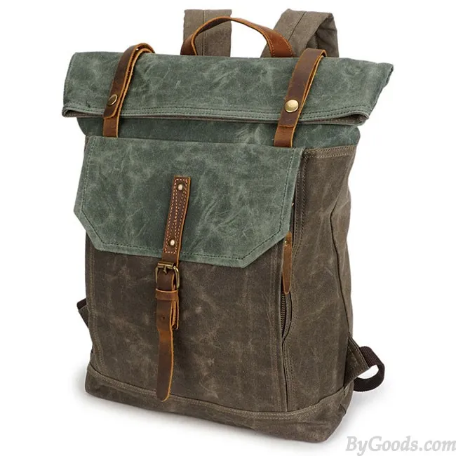 Unique Man Retro Canvas Buckle Leather Waterproof Square Flap School Backpack Large Travel Backpack