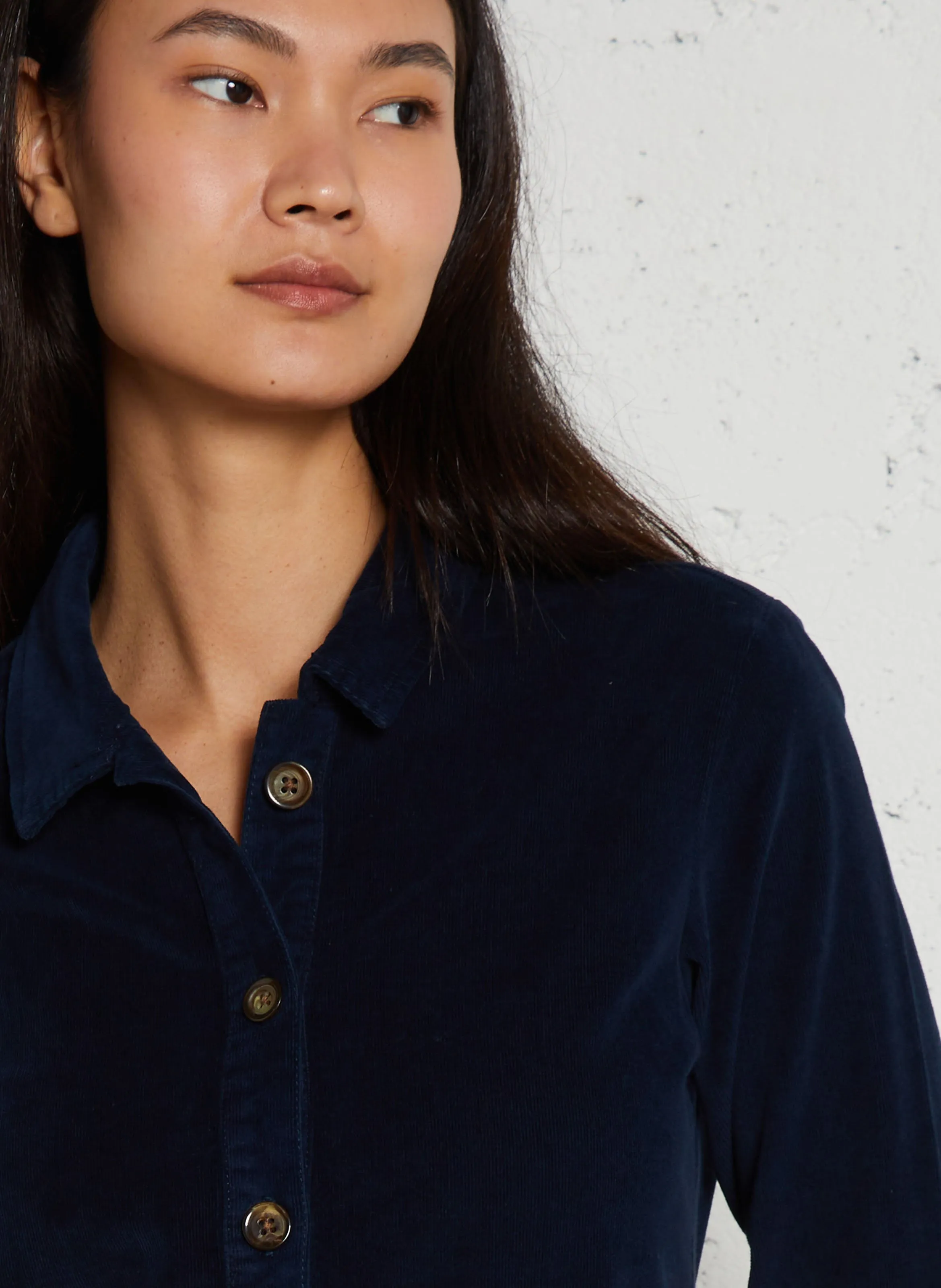 Vestido camisero de terciopelo de algodón en azul