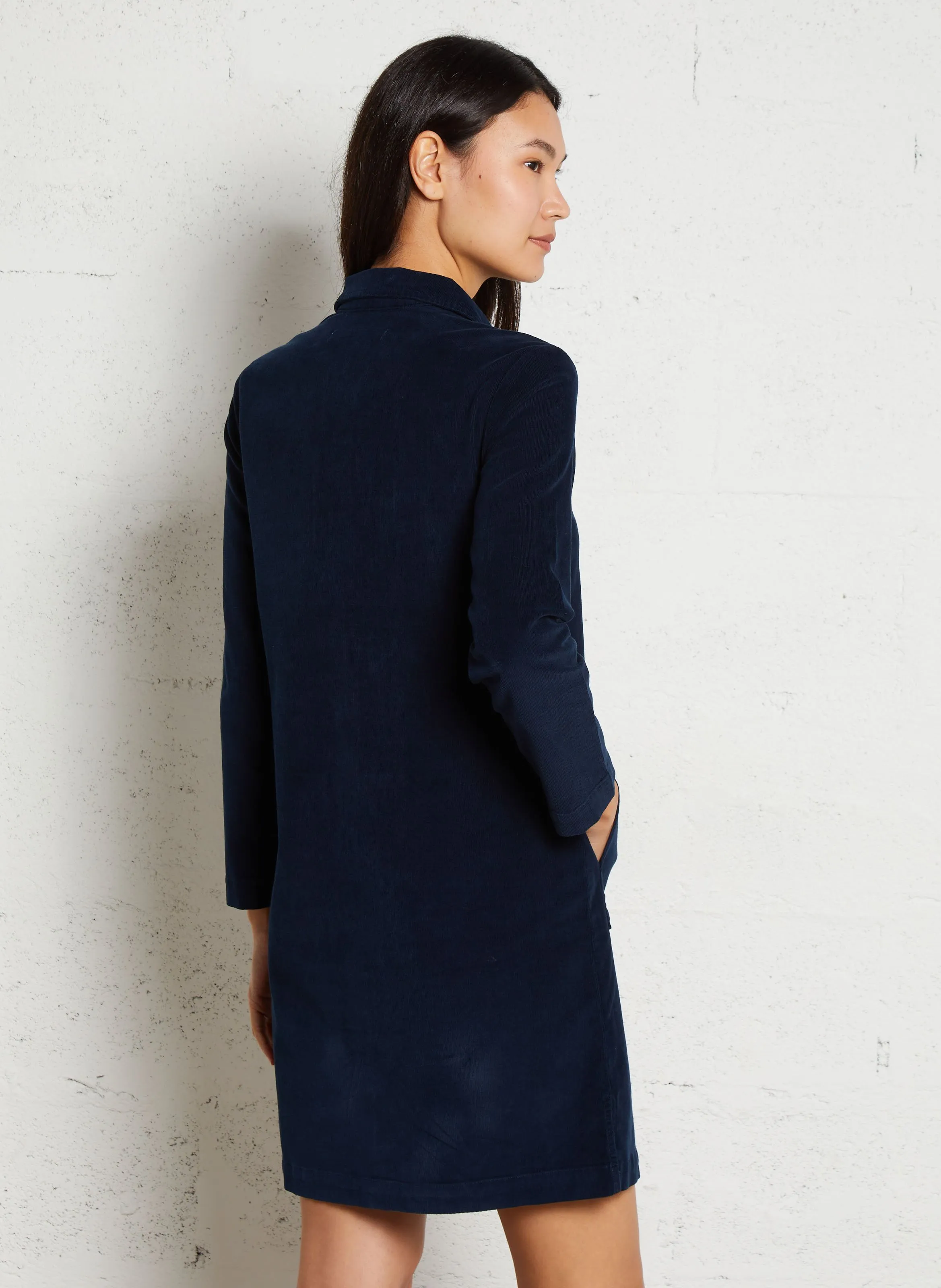 Vestido camisero de terciopelo de algodón en azul