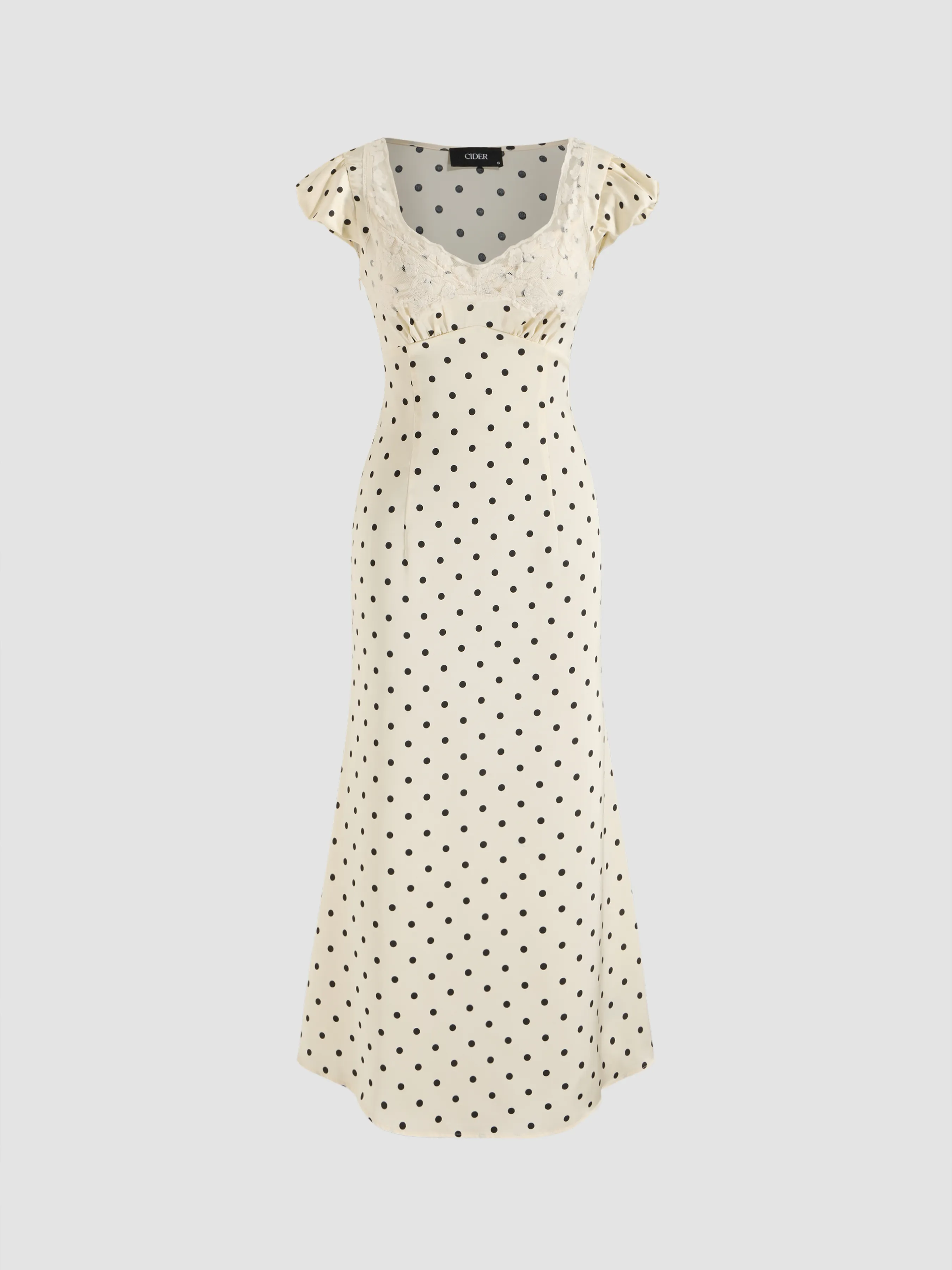 Vestido Maxi de Lunares con Encaje y Escote Corazón Tejido