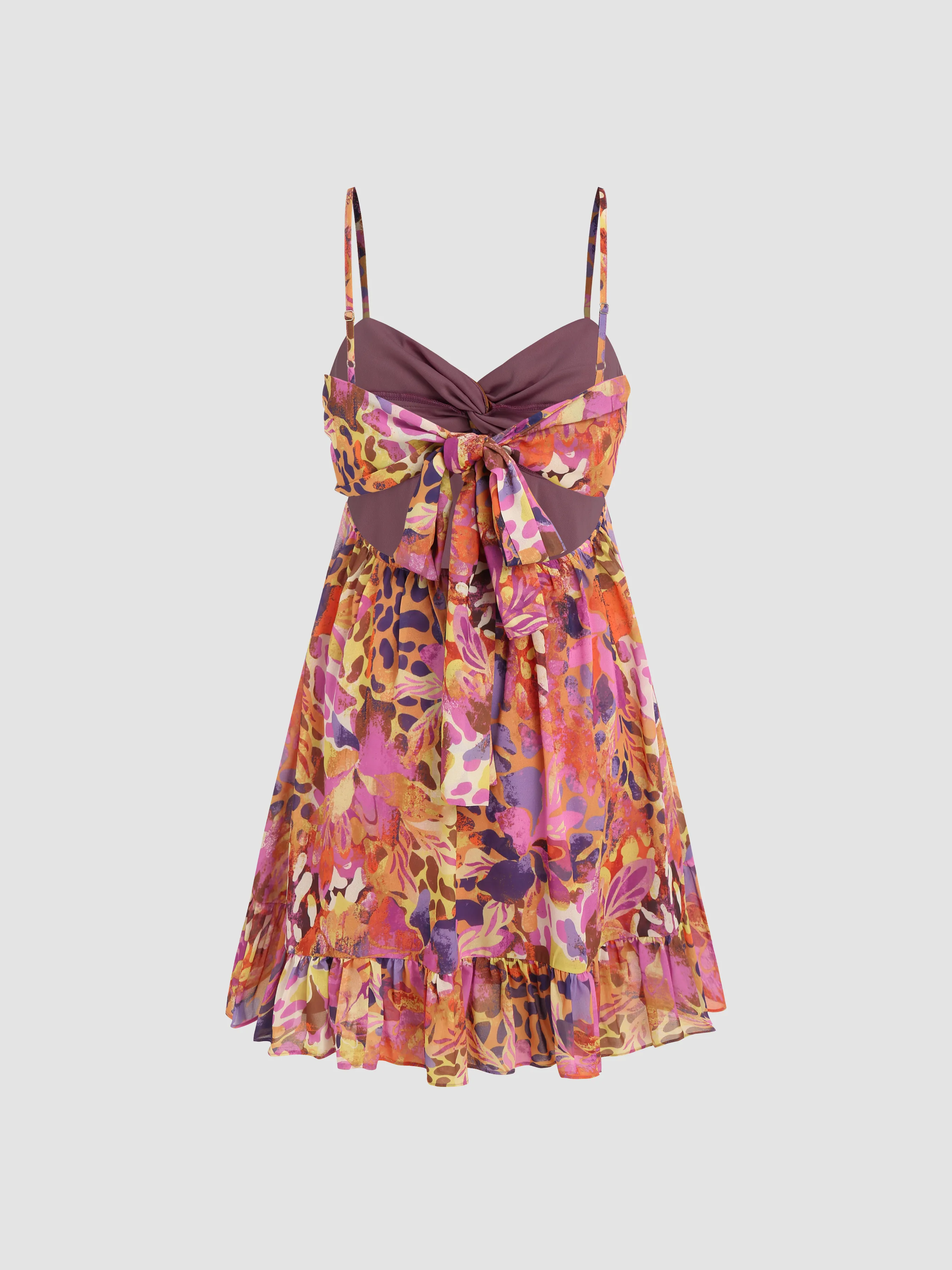 Vestido Mini de Gasa con Volantes Azteca y Escote Corazón para Vacaciones en el Atardecer de Miami