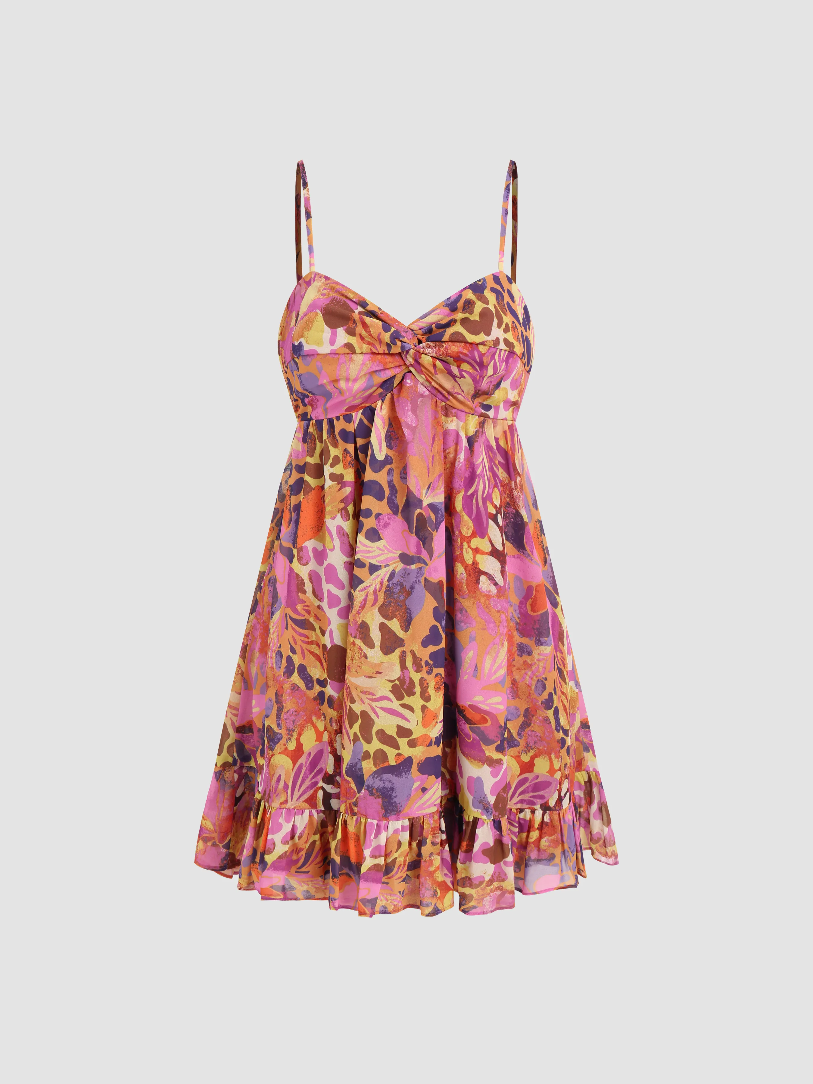 Vestido Mini de Gasa con Volantes Azteca y Escote Corazón para Vacaciones en el Atardecer de Miami