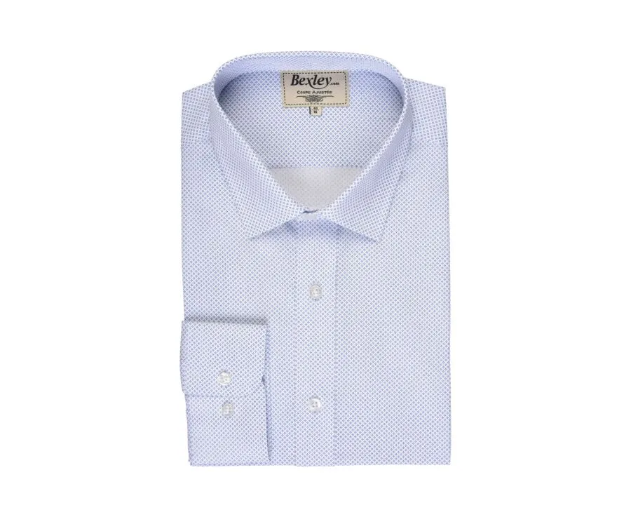 WHITE SHIRT PRINTED  BLUE PATTERNS  STRAIGHT COLLAR  ALPHONSE