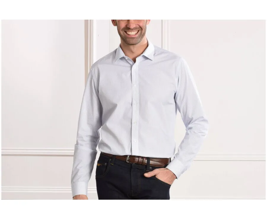 WHITE SHIRT PRINTED  BLUE PATTERNS  STRAIGHT COLLAR  ALPHONSE