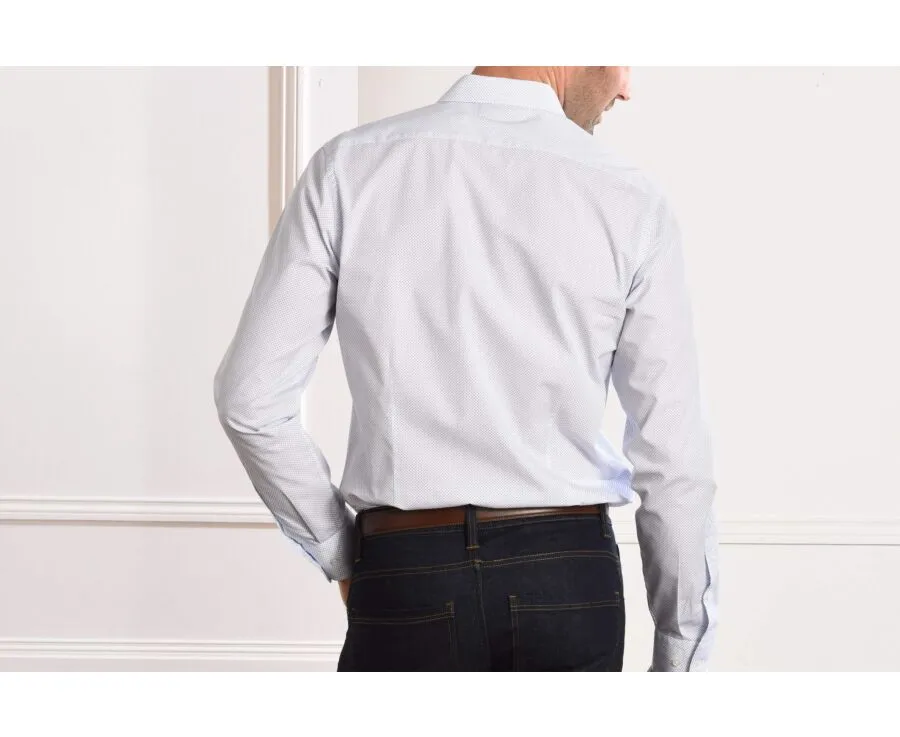 WHITE SHIRT PRINTED  BLUE PATTERNS  STRAIGHT COLLAR  ALPHONSE