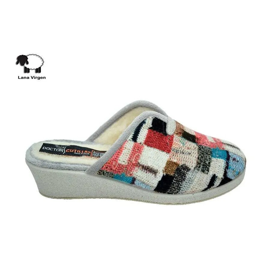 ZAPATILLA DOCTOR CUTILLAS 4656 CASA CÓMODA DE MUJER PANTUFLA MULTICOLOR FORRO Y PLANTA DE PURA LANA VIRGEN 27243