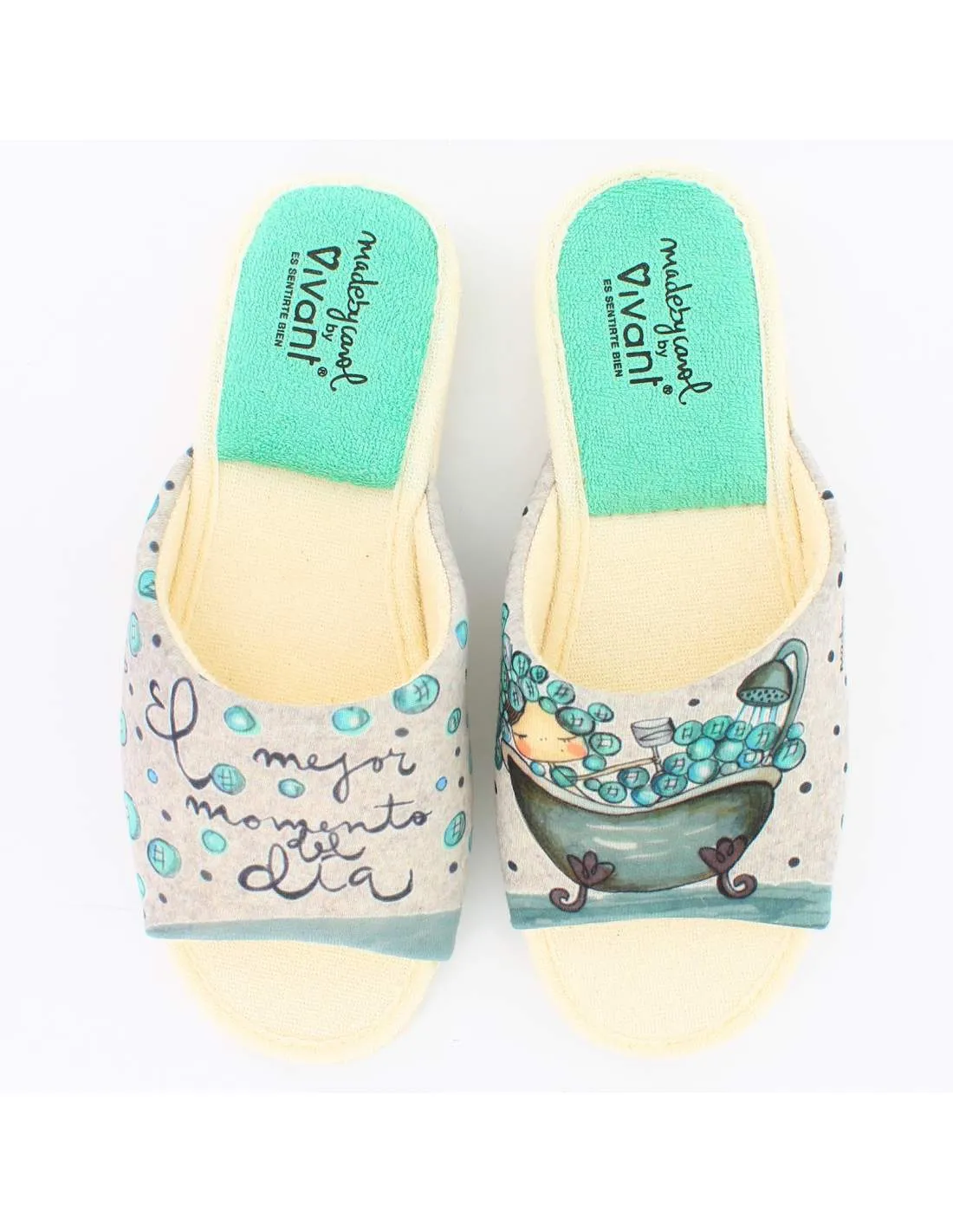 Zapatillas de Casa "El mejor momento del día" Bahía Gris