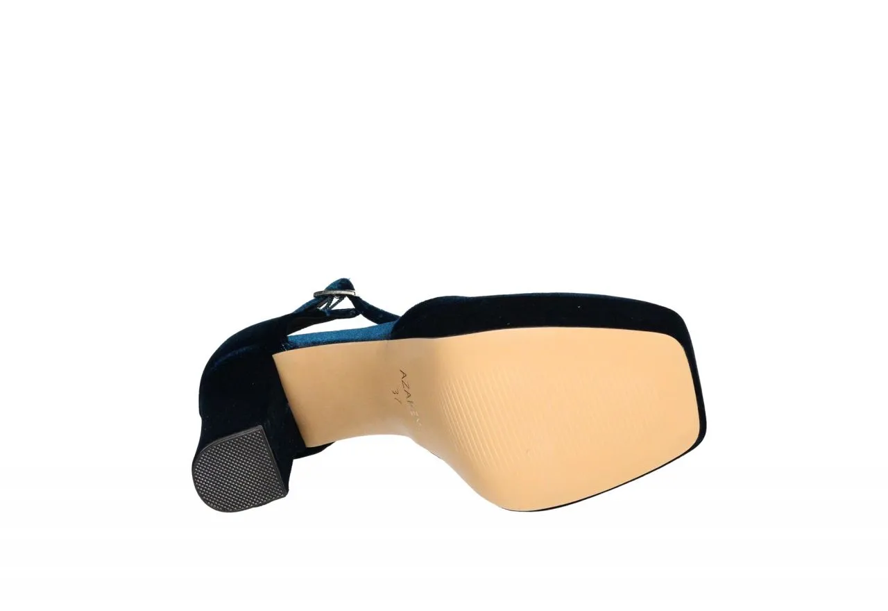 Zapato Terciopelo Azul Lados Abiertos Pulsera Hebilla