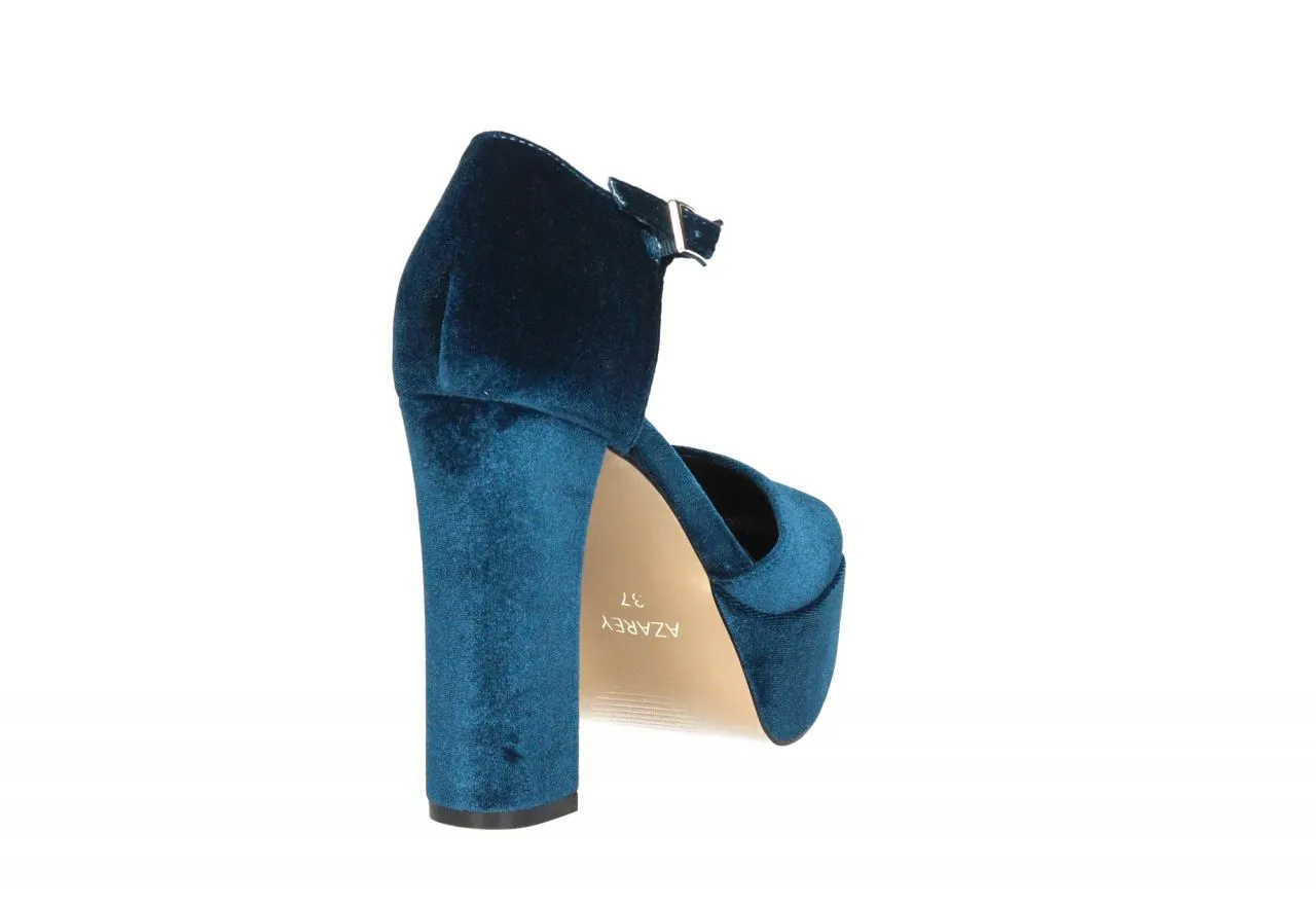 Zapato Terciopelo Azul Lados Abiertos Pulsera Hebilla